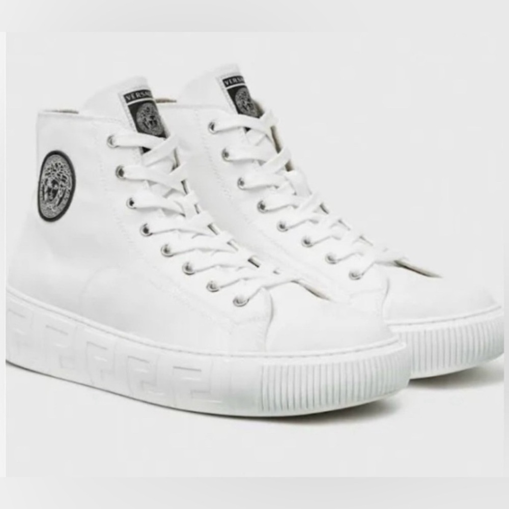 Versace White High-Top Sneakers.
